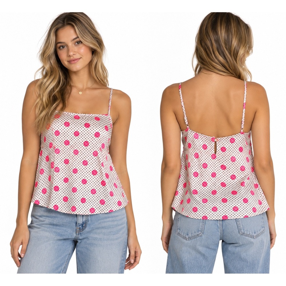 Victoria's Secret Cami Top S Pink Polka Dot Satin Square Neck Y2K Barbiecore